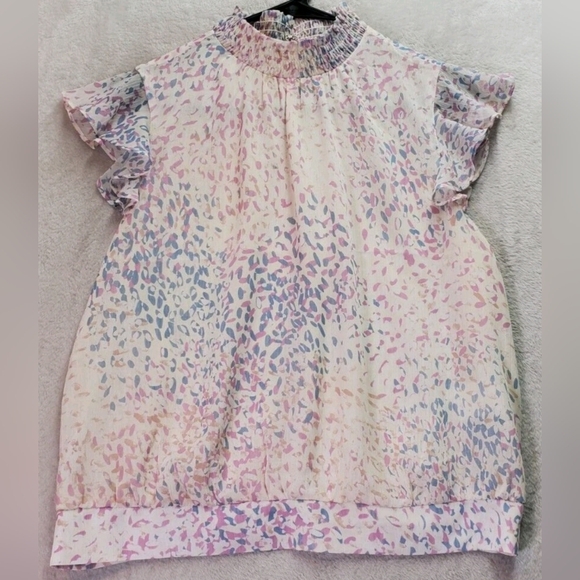 Express Abstract Petal Print Mock Neck Flutter Sleeve Top SZ XS - Picture 1 of 9